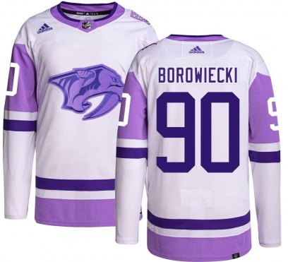 Men's Authentic Nashville Predators Mark Borowiecki Adidas Hockey Fights Cancer Jersey