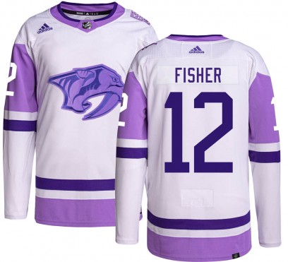 Men's Authentic Nashville Predators Mike Fisher Adidas Hockey Fights Cancer Jersey