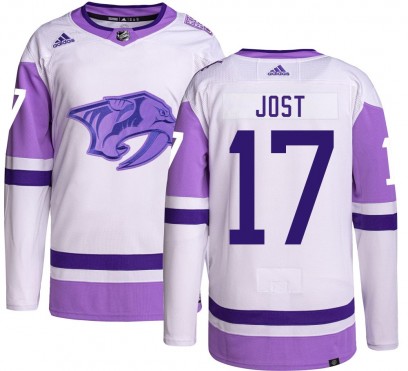 Men's Authentic Nashville Predators Tyson Jost Adidas Hockey Fights Cancer Jersey