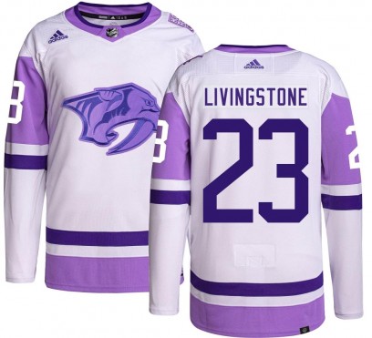 Men's Authentic Nashville Predators Jake Livingstone Adidas Hockey Fights Cancer Jersey