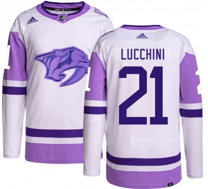 Men's Authentic Nashville Predators Jake Lucchini Adidas Hockey Fights Cancer Jersey