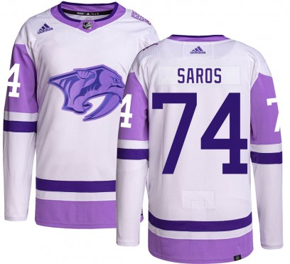 Men's Authentic Nashville Predators Juuse Saros Adidas Hockey Fights Cancer Jersey