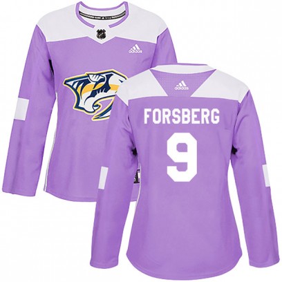 Women's Authentic Nashville Predators Filip Forsberg Adidas Fights Cancer Practice Jersey - Purple