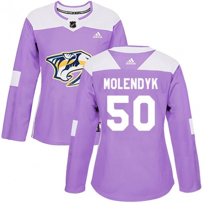 Women's Authentic Nashville Predators Tanner Molendyk Adidas Fights Cancer Practice Jersey - Purple