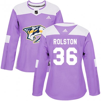 Women's Authentic Nashville Predators Ryder Rolston Adidas Fights Cancer Practice Jersey - Purple