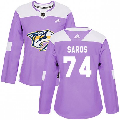 Women's Authentic Nashville Predators Juuse Saros Adidas Fights Cancer Practice Jersey - Purple