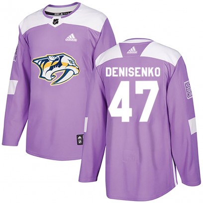 Men's Authentic Nashville Predators Grigori Denisenko Adidas Fights Cancer Practice Jersey - Purple
