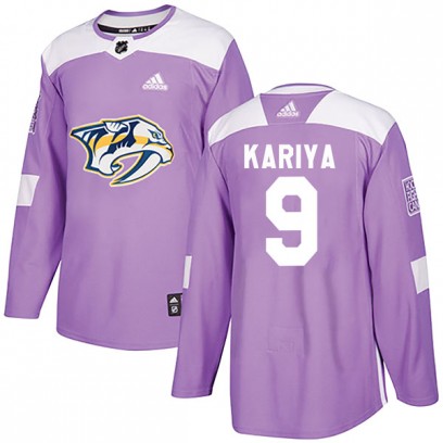 Men's Authentic Nashville Predators Paul Kariya Adidas Fights Cancer Practice Jersey - Purple