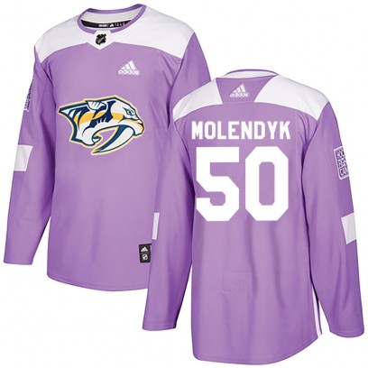 Men's Authentic Nashville Predators Tanner Molendyk Adidas Fights Cancer Practice Jersey - Purple