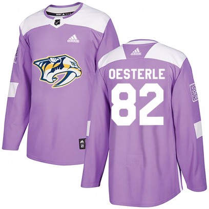 Men's Authentic Nashville Predators Jordan Oesterle Adidas Fights Cancer Practice Jersey - Purple
