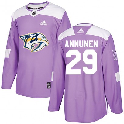 Youth Authentic Nashville Predators Justus Annunen Adidas Fights Cancer Practice Jersey - Purple