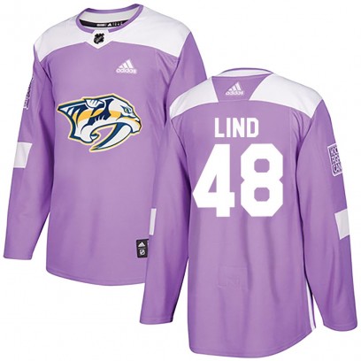 Youth Authentic Nashville Predators Kalan Lind Adidas Fights Cancer Practice Jersey - Purple