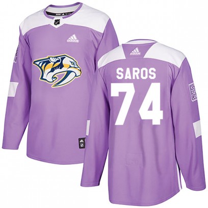 Youth Authentic Nashville Predators Juuse Saros Adidas Fights Cancer Practice Jersey - Purple