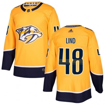 Men's Authentic Nashville Predators Kalan Lind Adidas Home Jersey - Gold
