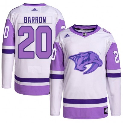 Youth Authentic Nashville Predators Justin Barron Adidas Hockey Fights Cancer Primegreen Jersey - White/Purple