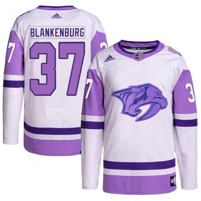 Youth Authentic Nashville Predators Nick Blankenburg Adidas Hockey Fights Cancer Primegreen Jersey - White/Purple