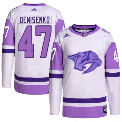 Youth Authentic Nashville Predators Grigori Denisenko Adidas Hockey Fights Cancer Primegreen Jersey - White/Purple