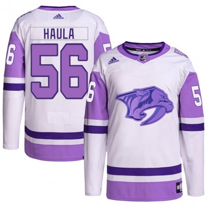 Youth Authentic Nashville Predators Erik Haula Adidas Hockey Fights Cancer Primegreen Jersey - White/Purple