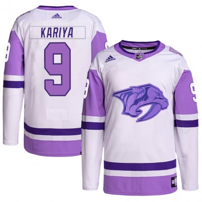 Youth Authentic Nashville Predators Paul Kariya Adidas Hockey Fights Cancer Primegreen Jersey - White/Purple