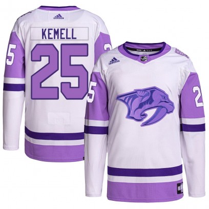 Youth Authentic Nashville Predators Joakim Kemell Adidas Hockey Fights Cancer Primegreen Jersey - White/Purple