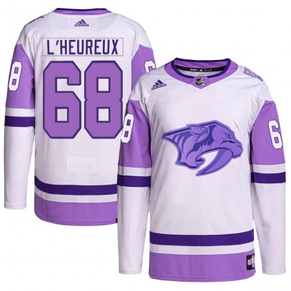 Youth Authentic Nashville Predators Zachary L'Heureux Adidas Hockey Fights Cancer Primegreen Jersey - White/Purple