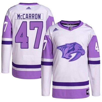 Youth Authentic Nashville Predators Michael McCarron Adidas Hockey Fights Cancer Primegreen Jersey - White/Purple
