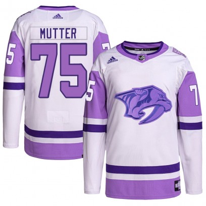 Youth Authentic Nashville Predators Navrin Mutter Adidas Hockey Fights Cancer Primegreen Jersey - White/Purple