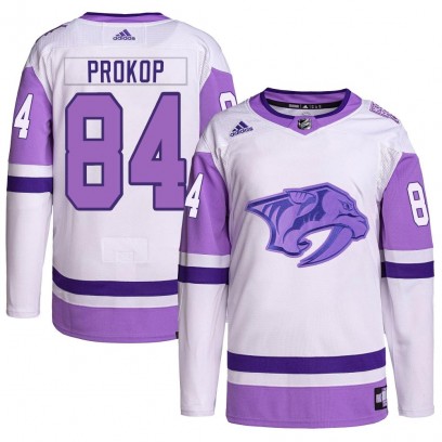 Youth Authentic Nashville Predators Luke Prokop Adidas Hockey Fights Cancer Primegreen Jersey - White/Purple