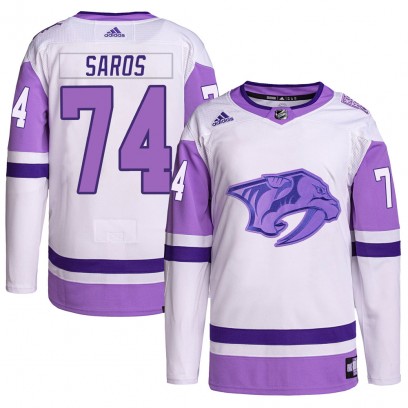 Youth Authentic Nashville Predators Juuse Saros Adidas Hockey Fights Cancer Primegreen Jersey - White/Purple