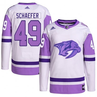Youth Authentic Nashville Predators Reid Schaefer Adidas Hockey Fights Cancer Primegreen Jersey - White/Purple