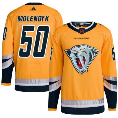 Youth Authentic Nashville Predators Tanner Molendyk Adidas Reverse Retro 2.0 Jersey - Yellow