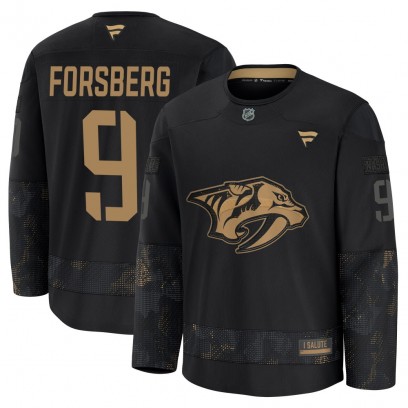 Men's Premium Nashville Predators Filip Forsberg Fanatics 2024 Military Appreciation Practice Jersey - Black