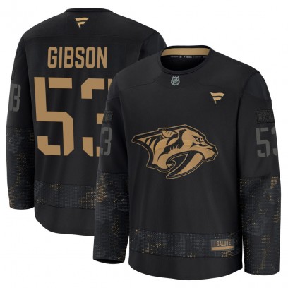 Men's Premium Nashville Predators Andrew Gibson Fanatics 2024 Military Appreciation Practice Jersey - Black