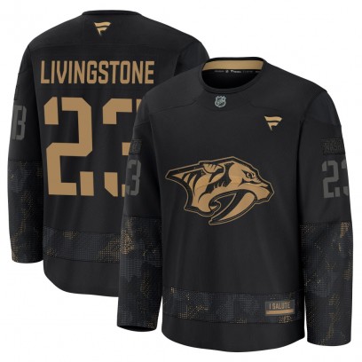 Men's Premium Nashville Predators Jake Livingstone Fanatics 2024 Military Appreciation Practice Jersey - Black