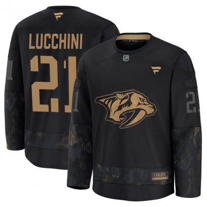 Men's Premium Nashville Predators Jake Lucchini Fanatics 2024 Military Appreciation Practice Jersey - Black