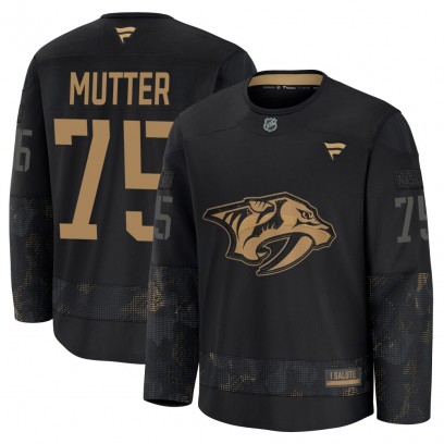 Men's Premium Nashville Predators Navrin Mutter Fanatics 2024 Military Appreciation Practice Jersey - Black