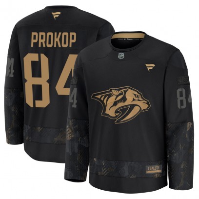 Men's Premium Nashville Predators Luke Prokop Fanatics 2024 Military Appreciation Practice Jersey - Black
