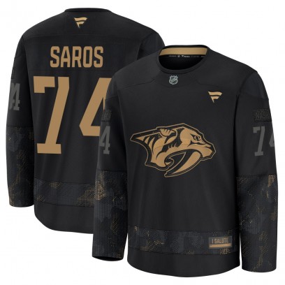 Men's Premium Nashville Predators Juuse Saros Fanatics 2024 Military Appreciation Practice Jersey - Black