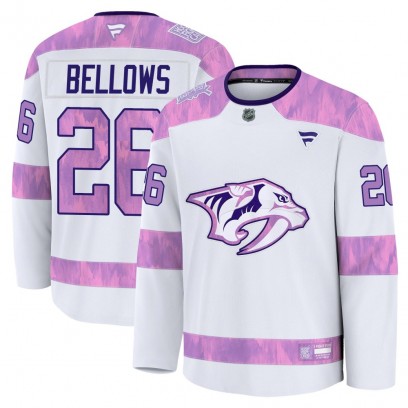Youth Premium Nashville Predators Kieffer Bellows Fanatics 2024 Hockey Fights Cancer Practice Jersey - White