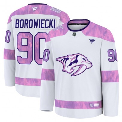 Youth Premium Nashville Predators Mark Borowiecki Fanatics 2024 Hockey Fights Cancer Practice Jersey - White