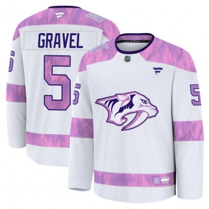 Youth Premium Nashville Predators Kevin Gravel Fanatics 2024 Hockey Fights Cancer Practice Jersey - White