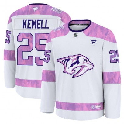 Youth Premium Nashville Predators Joakim Kemell Fanatics 2024 Hockey Fights Cancer Practice Jersey - White