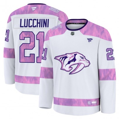Youth Premium Nashville Predators Jake Lucchini Fanatics 2024 Hockey Fights Cancer Practice Jersey - White