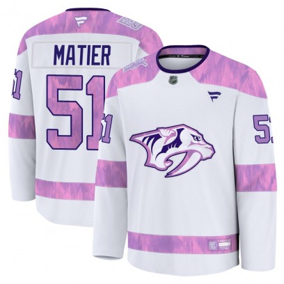 Youth Premium Nashville Predators Jack Matier Fanatics 2024 Hockey Fights Cancer Practice Jersey - White