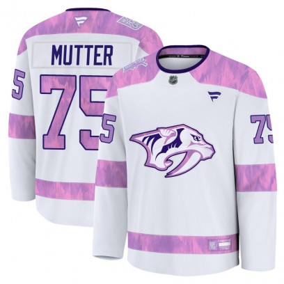 Youth Premium Nashville Predators Navrin Mutter Fanatics 2024 Hockey Fights Cancer Practice Jersey - White