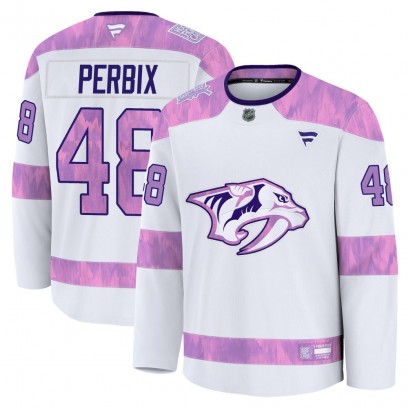 Youth Premium Nashville Predators Nick Perbix Fanatics 2024 Hockey Fights Cancer Practice Jersey - White