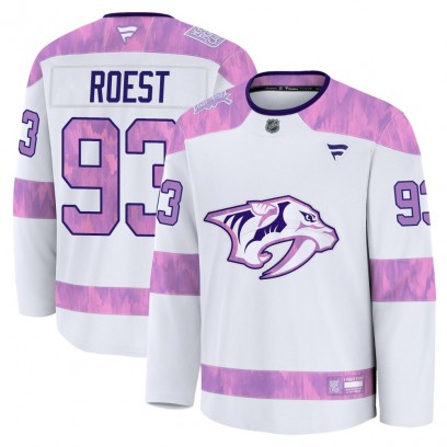 Youth Premium Nashville Predators Austin Roest Fanatics 2024 Hockey Fights Cancer Practice Jersey - White