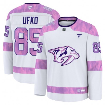 Youth Premium Nashville Predators Ryan Ufko Fanatics 2024 Hockey Fights Cancer Practice Jersey - White