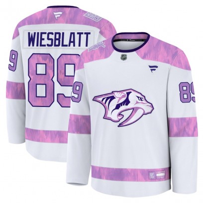 Youth Premium Nashville Predators Ozzy Wiesblatt Fanatics 2024 Hockey Fights Cancer Practice Jersey - White