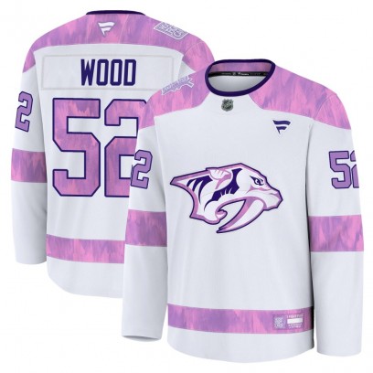 Youth Premium Nashville Predators Matthew Wood Fanatics 2024 Hockey Fights Cancer Practice Jersey - White